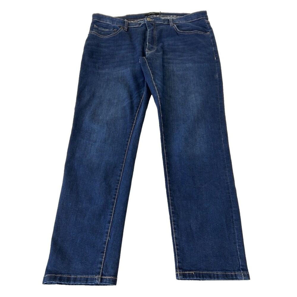 Tahari Men's Denim Jeans Size 38 Dark Wash Button & Zip 28"L Stretch Mid Rise